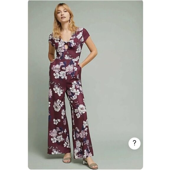 Anthropologie Pants - Anthropologie Yumi Kim Floral Print Cutout Jumpsuit Size M Date Night Bow Classy